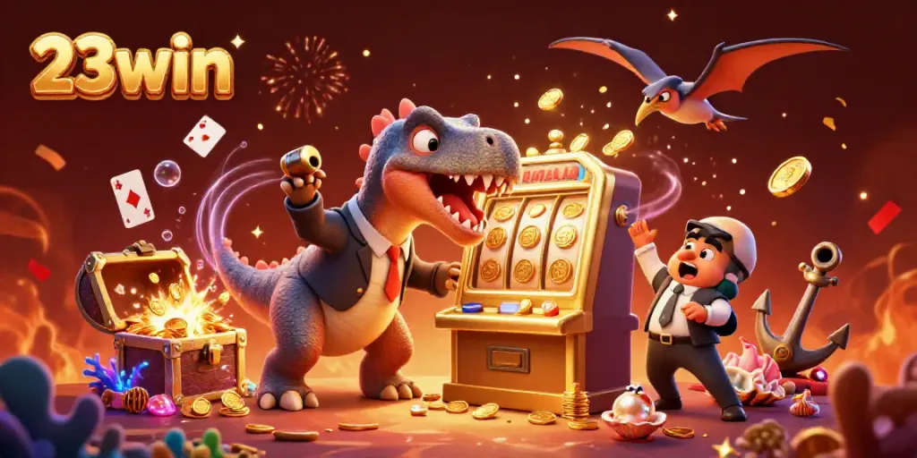 Experience the thrill of 23win with a dino jackpot scene bursting with coins!