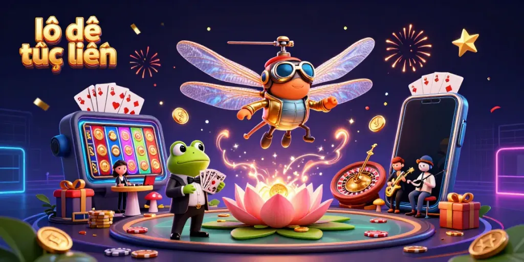 Experience lô đề trực tuyến with immersive gambling fun, featuring dynamic characters and casino elements.
