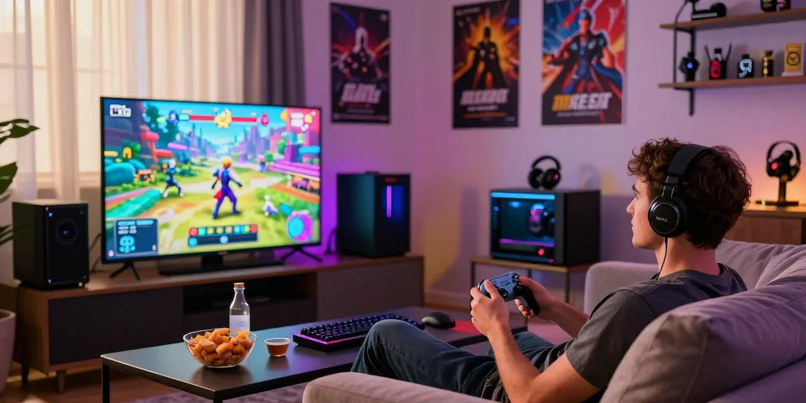 Immerse in a thrilling porno game experience in a stylish living room