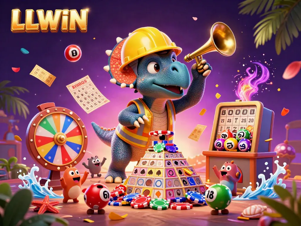 Experience the excitement of LLWIN with a dynamic scene of gambling fun and celebration.