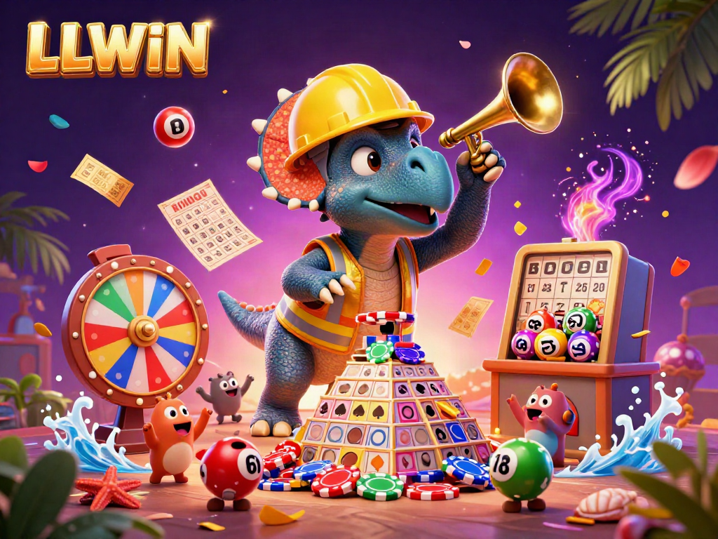Experience the excitement of LLWIN with a dynamic scene of gambling fun and celebration.