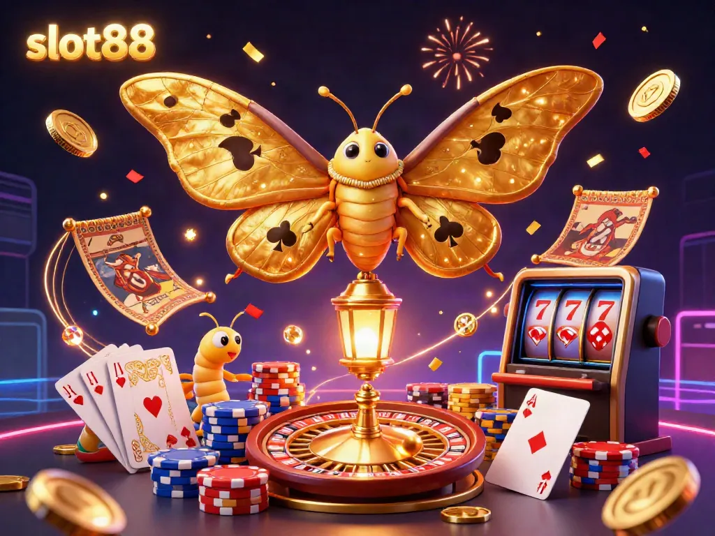 Spin the reels with slot88 and discover vibrant casino scenes brought to life through an enchanting moth and treasures.