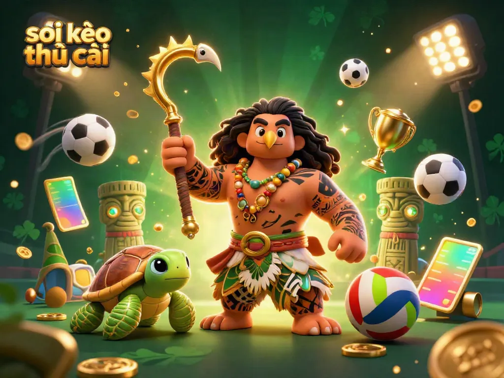 Engaging scene showcasing the vibrant world of soi kèo nhà cái with dynamic sports elements and fun 3D characters.