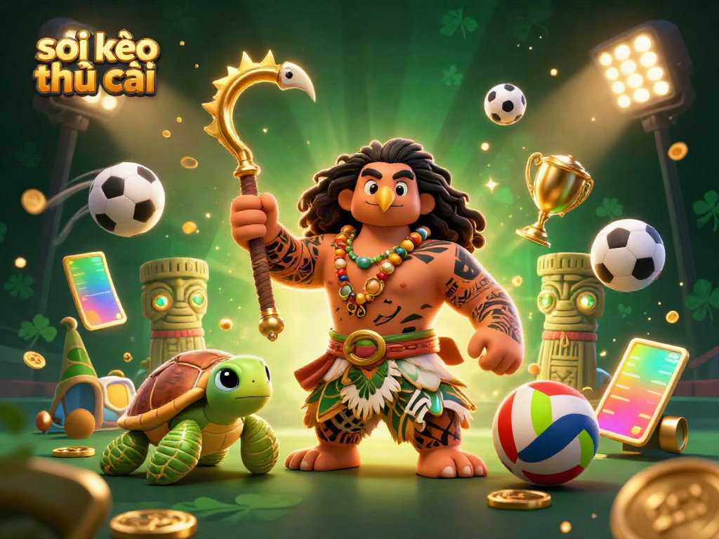 Engaging scene showcasing the vibrant world of soi kèo nhà cái with dynamic sports elements and fun 3D characters.