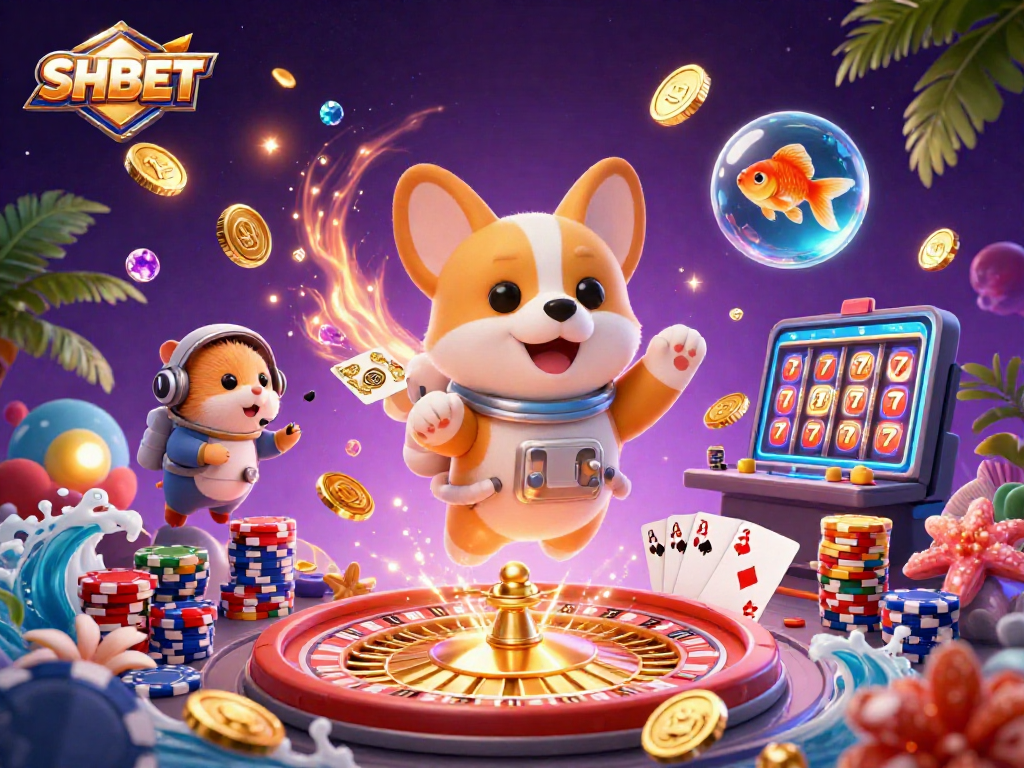 Experience thrilling gaming adventures with SHBET in a vibrant casino scene featuring unique characters and dynamic elements.