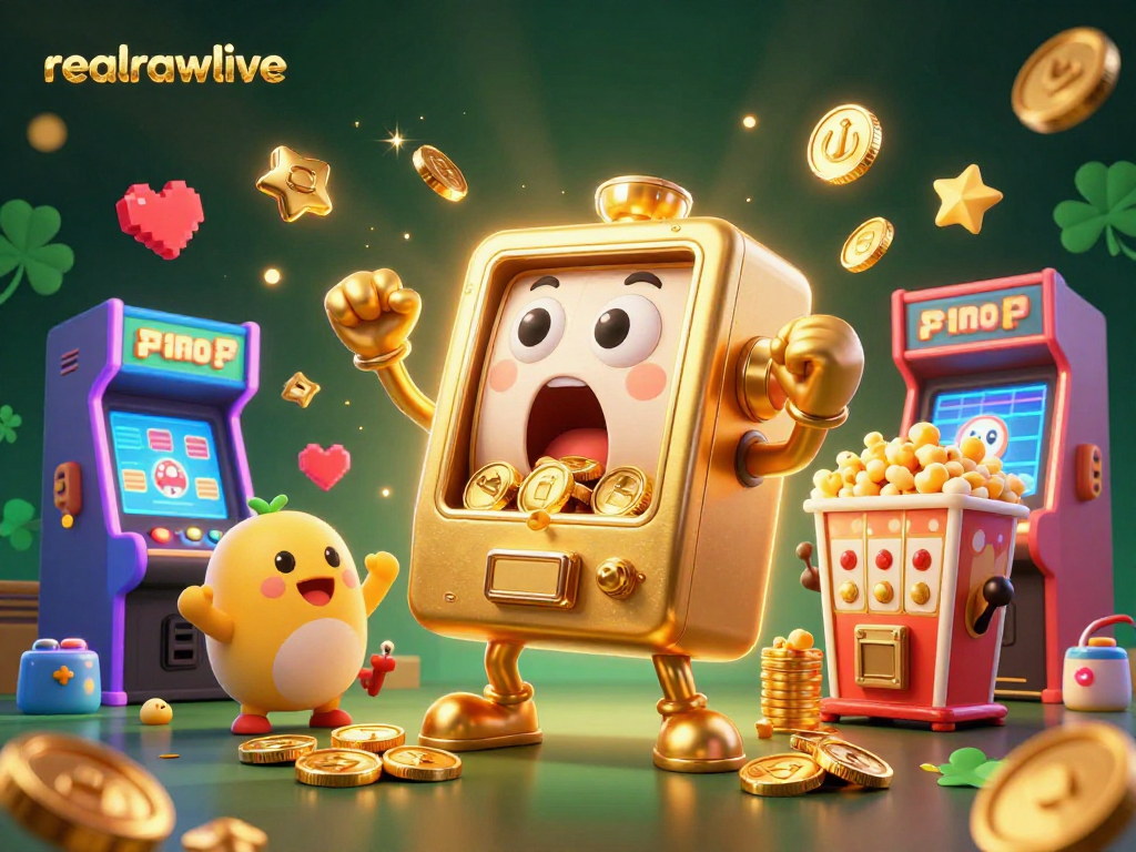 Experience the excitement of realrawlive as a golden slot machine celebrates a jackpot!