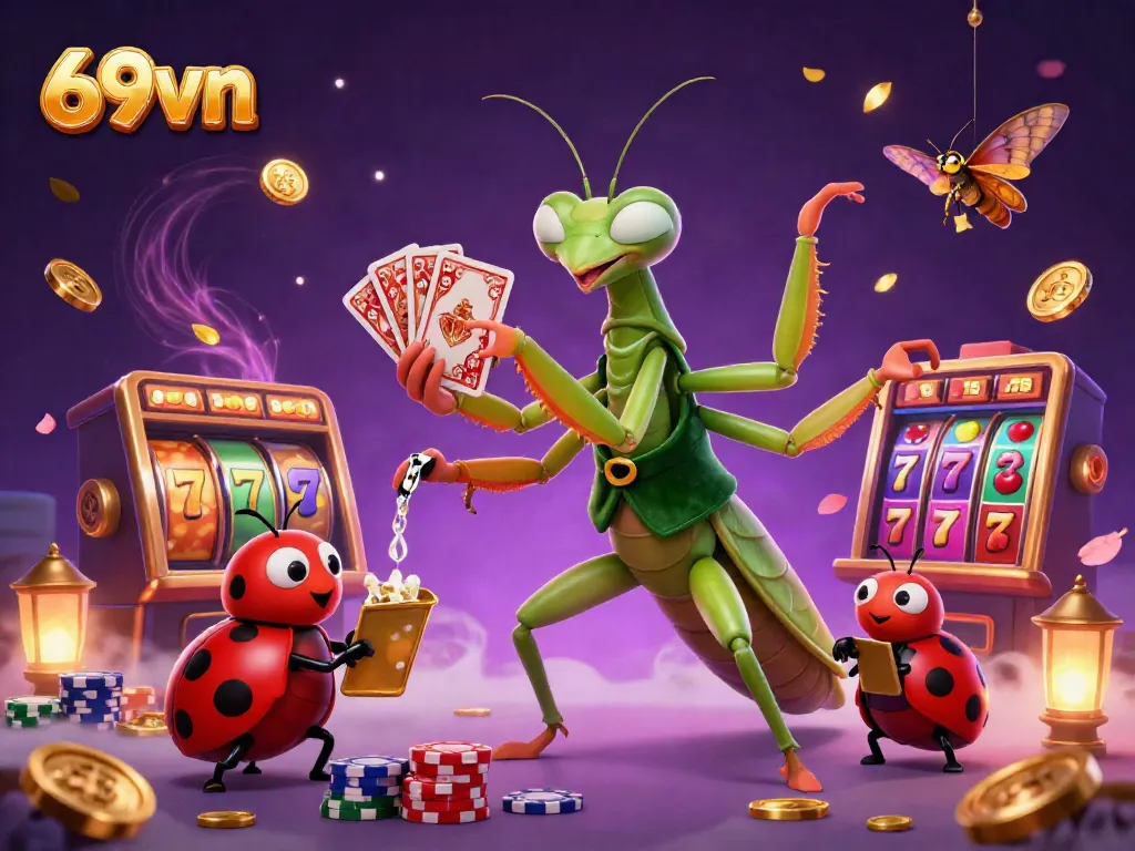 Experience thrilling gameplay at 69vn with a vibrant 3D casino illustration showcasing lively elements.