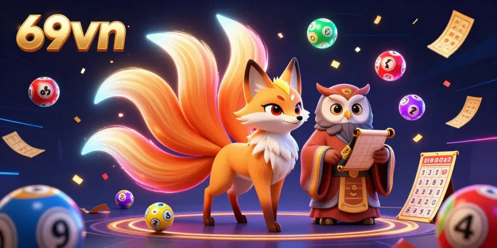 Experience vibrant gambling magic with 69vn's dynamic colors and engaging characters in a captivating scene