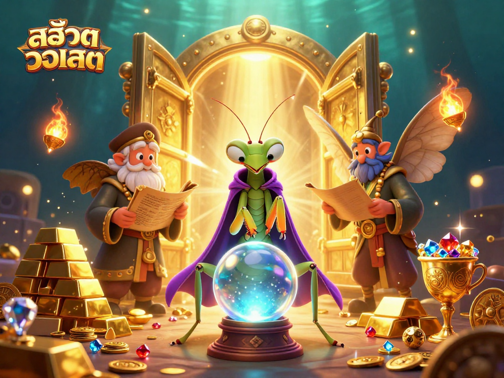 Engage with สล็อตวอเลท in this lavish 3D casino illustration filled with treasures and vibrant characters.