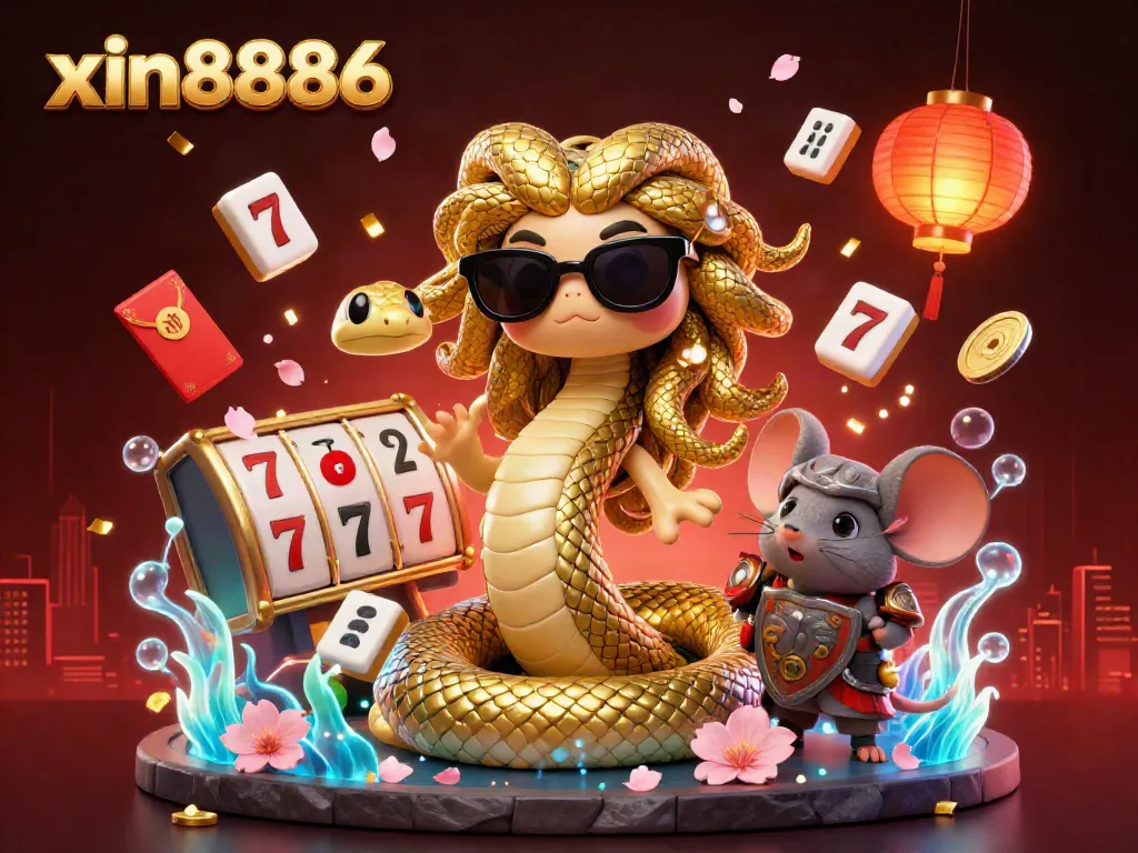 Engage with xin8886 in this vibrant 3D casino scene with unique game elements and characters.