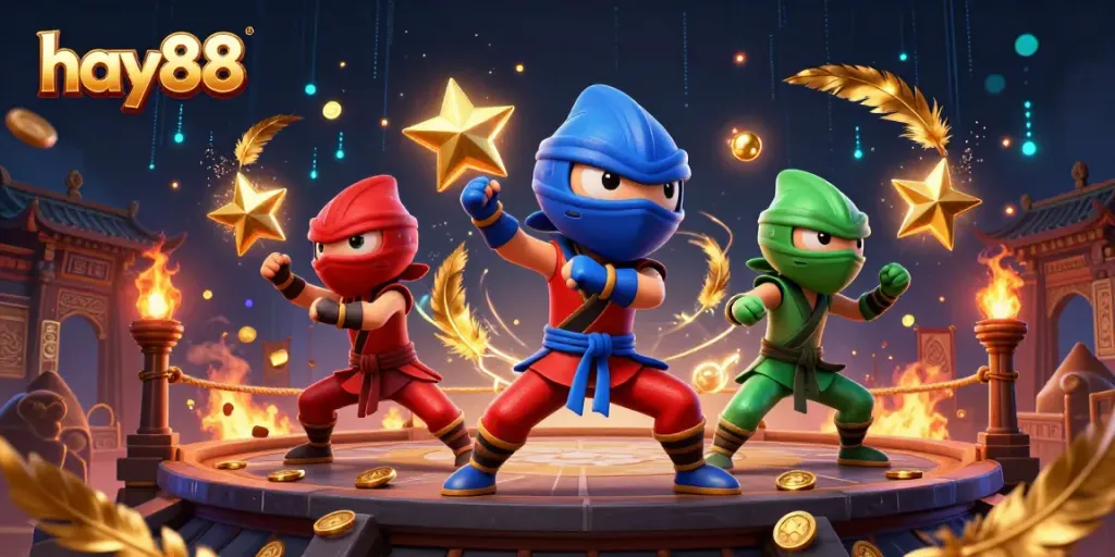 Engage in thrilling gameplay at hay88, featuring vibrant ninja chameleons and dynamic casino elements.