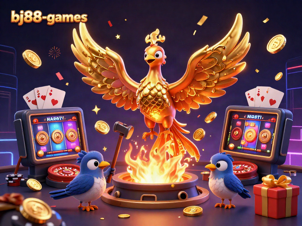 Experience the thrill of bj88-games with a golden phoenix casino scene filled with exciting game elements.