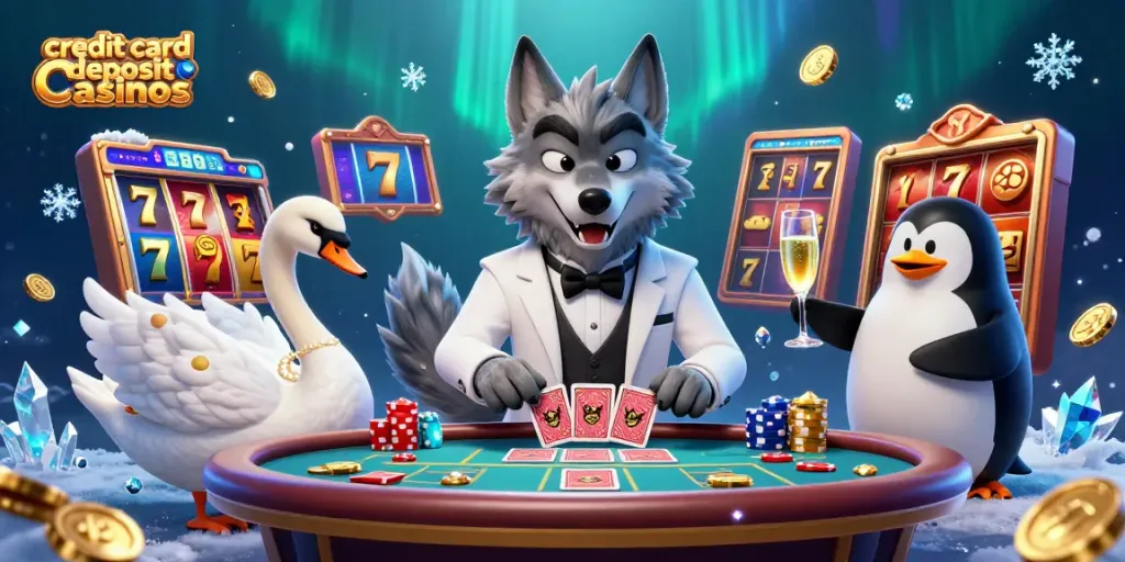 Engage with the world of credit card deposit casinos through a vibrant 3D casino scene.