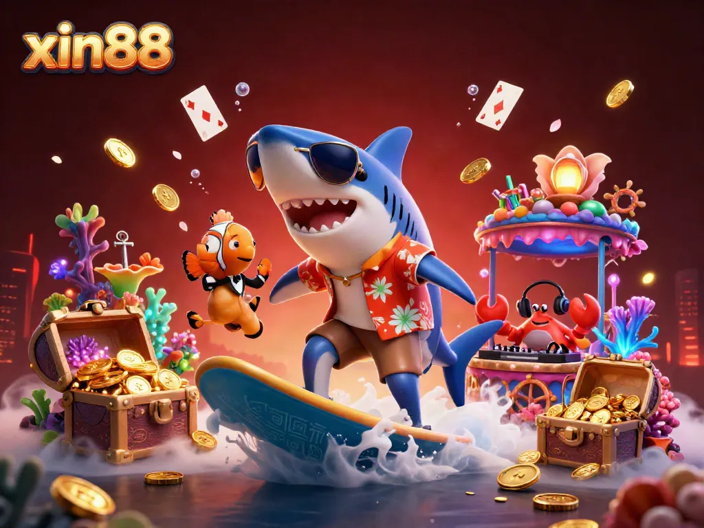 Experience the exhilarating xin88 casino adventure, featuring a vibrant shark and dancing seahorse.