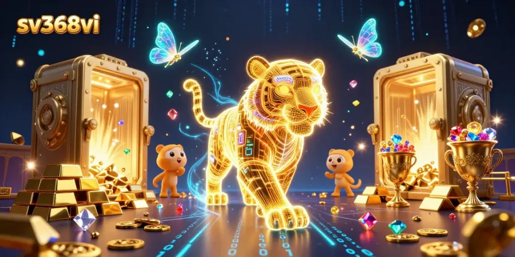 Experience thrilling wins at sv368vi with a vibrant casino scene featuring a golden tiger.