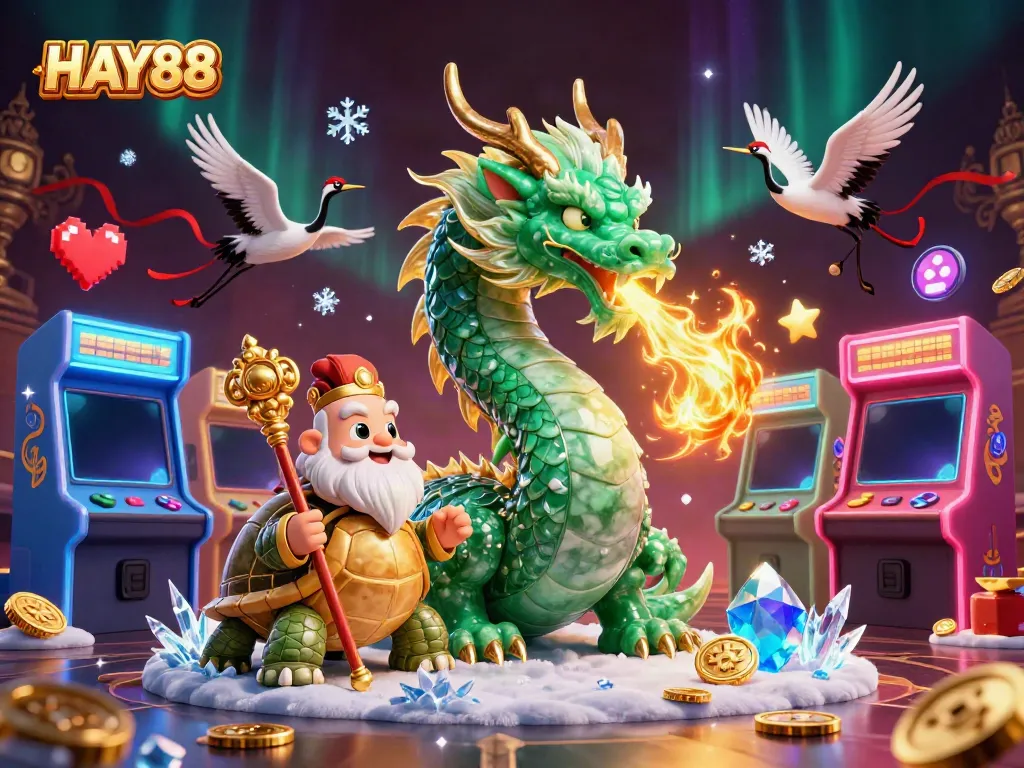 Experience the thrill of HAY88 in this vibrant 3D gaming illustration with casino elements.