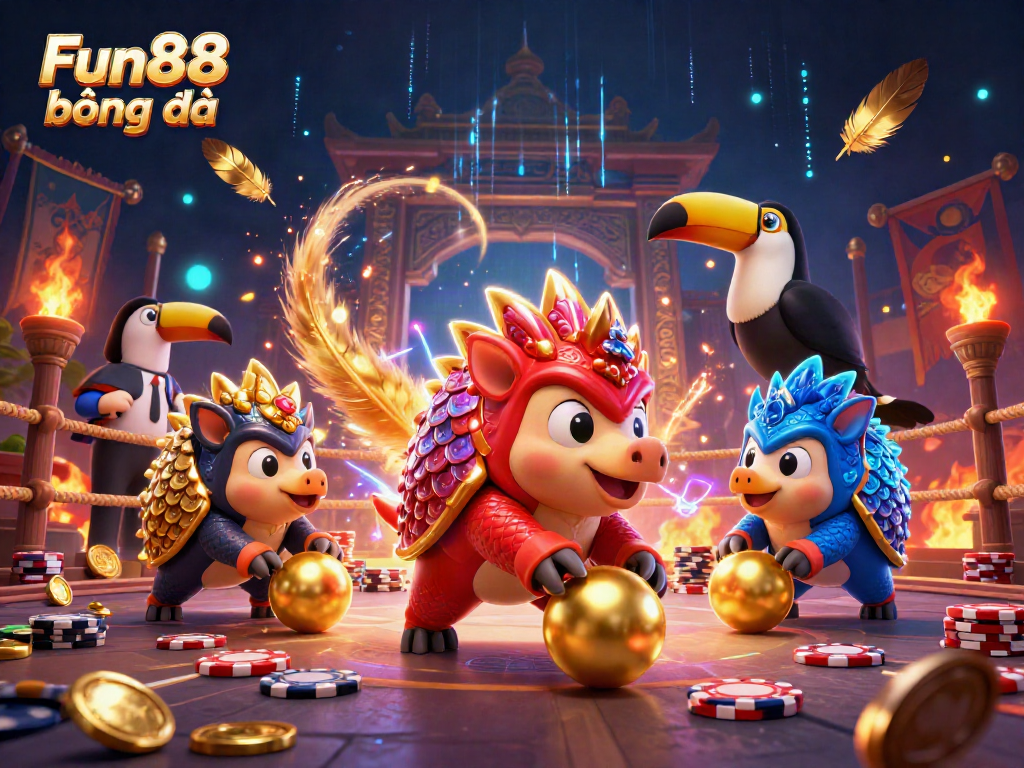 Engage with Fun88 bóng đá as pangolins in colorful armor bowl through poker chips in a dynamic casino scene.