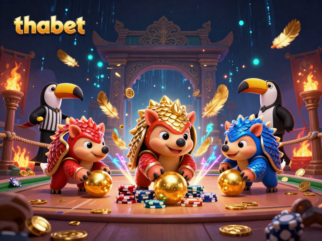 Experience thrilling gameplay with thabet, where rival pangolins compete in a vibrant casino atmosphere.