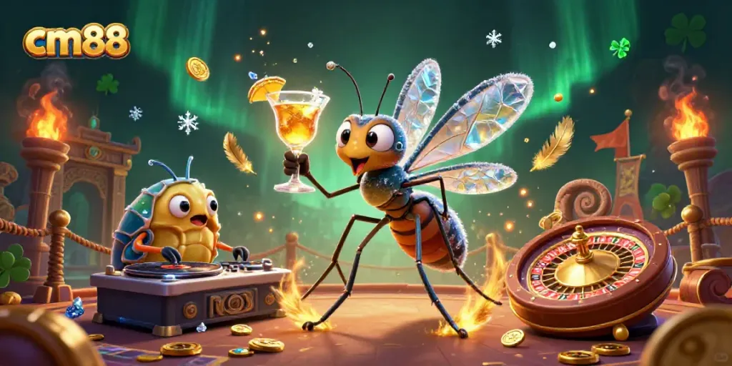 Experience the excitement of cm88 with a vibrant casino scene featuring unique characters and rich gaming elements.