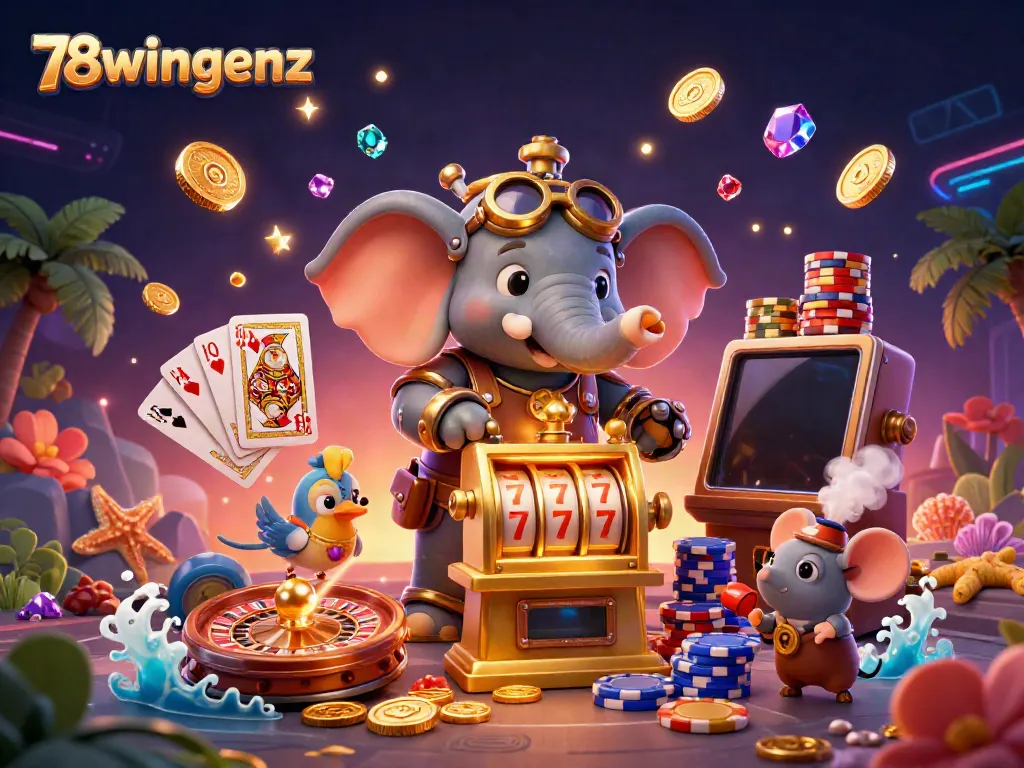 Spin to win with 78wingenz at a vibrant steampunk-themed online casino illustration.