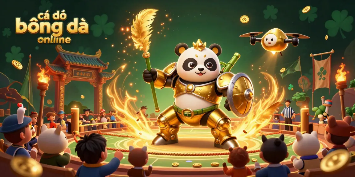 Engage in cá độ bóng đá online with dynamic betting action featuring a golden panda and vibrant arena elements.